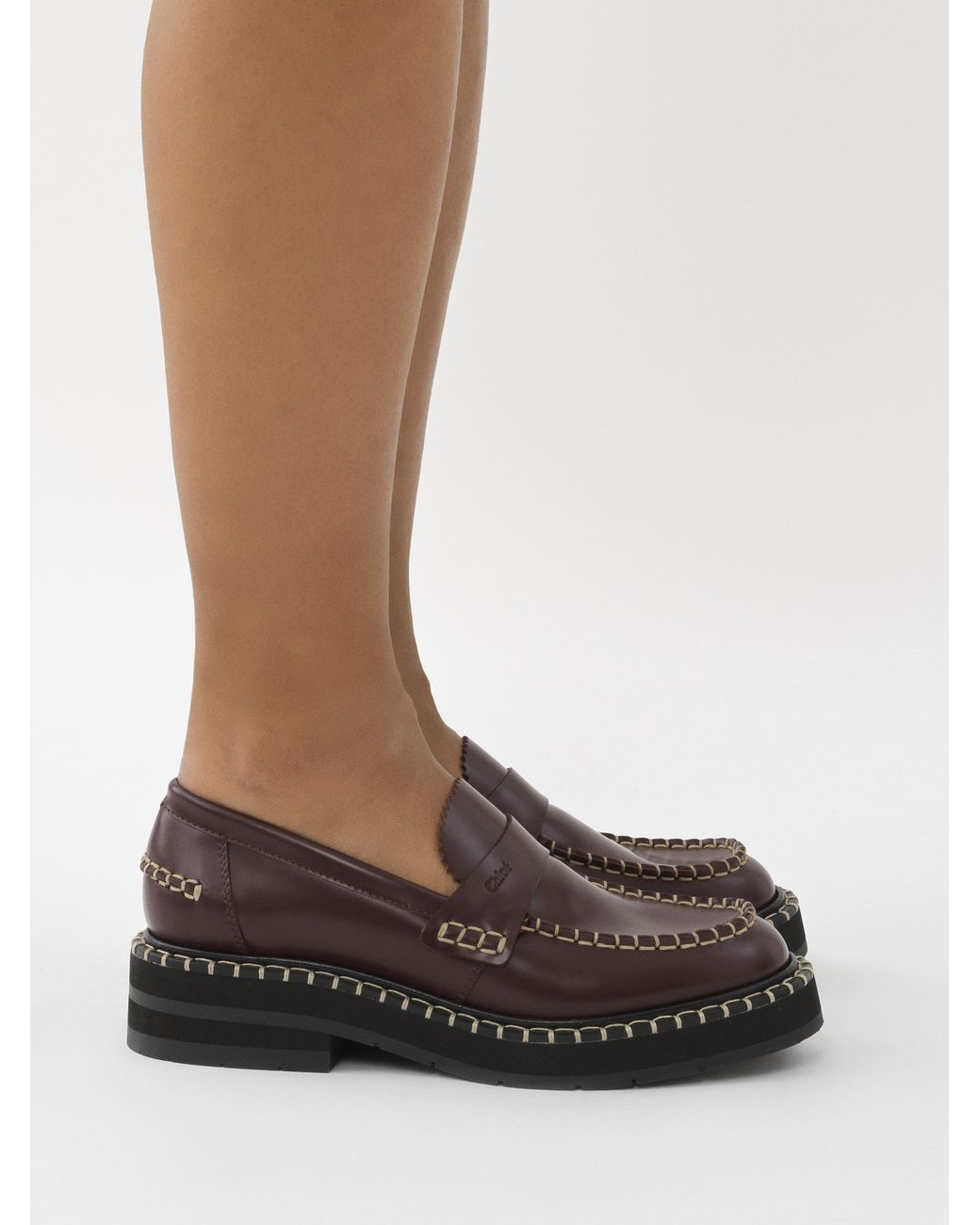 Chloé Leather Noua Flat Loafer in Deep Red (Brown) Lyst