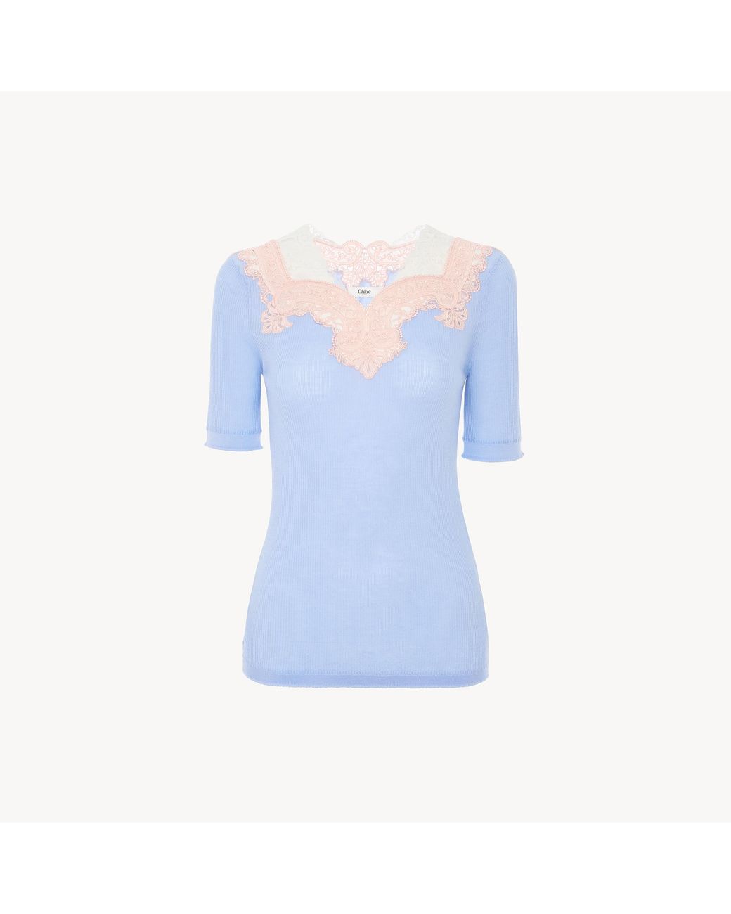 Chloé Blue Elbow-Sleeve Fitted Sweater