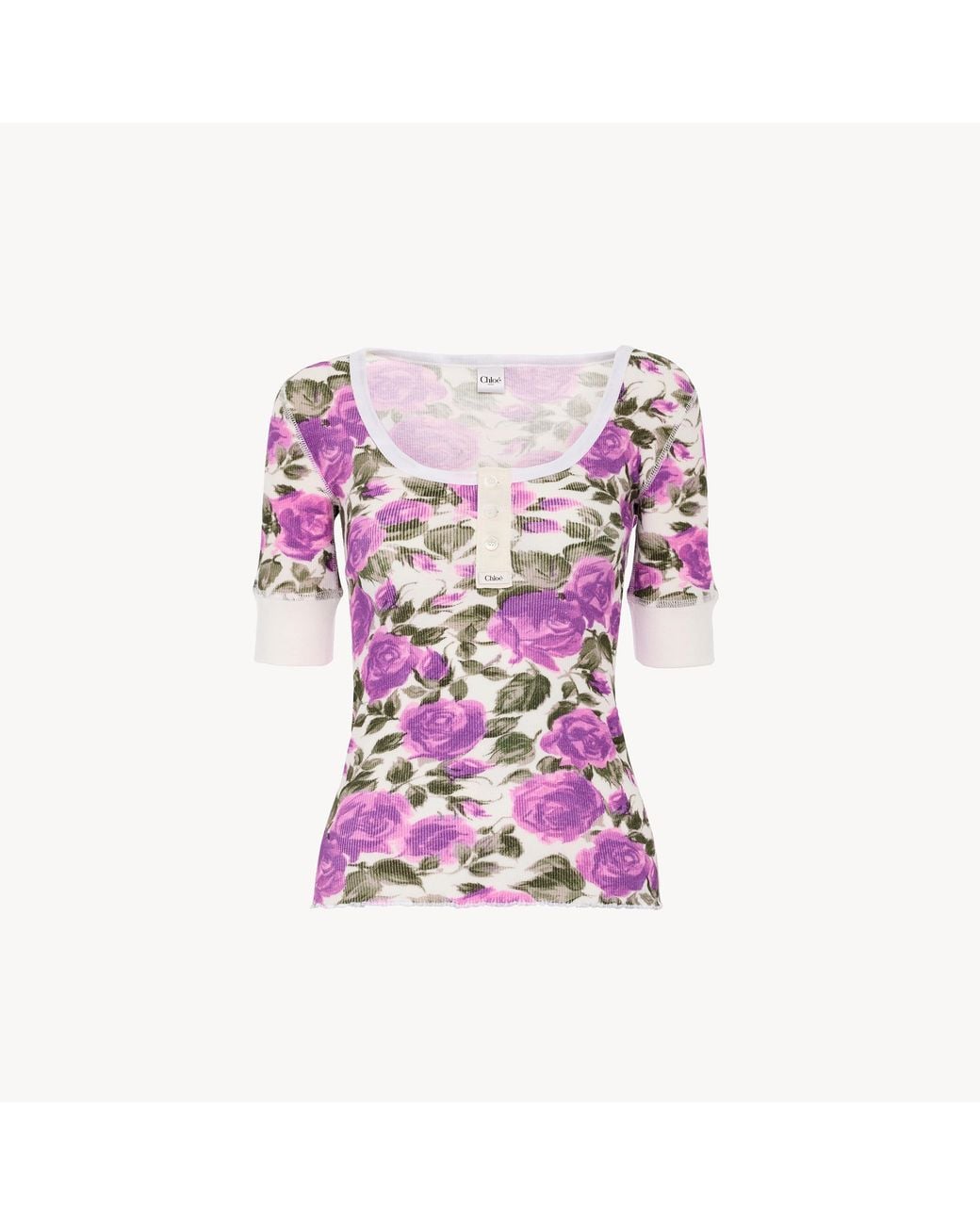 Chloé Purple Short-Sleeve Henley Shirt