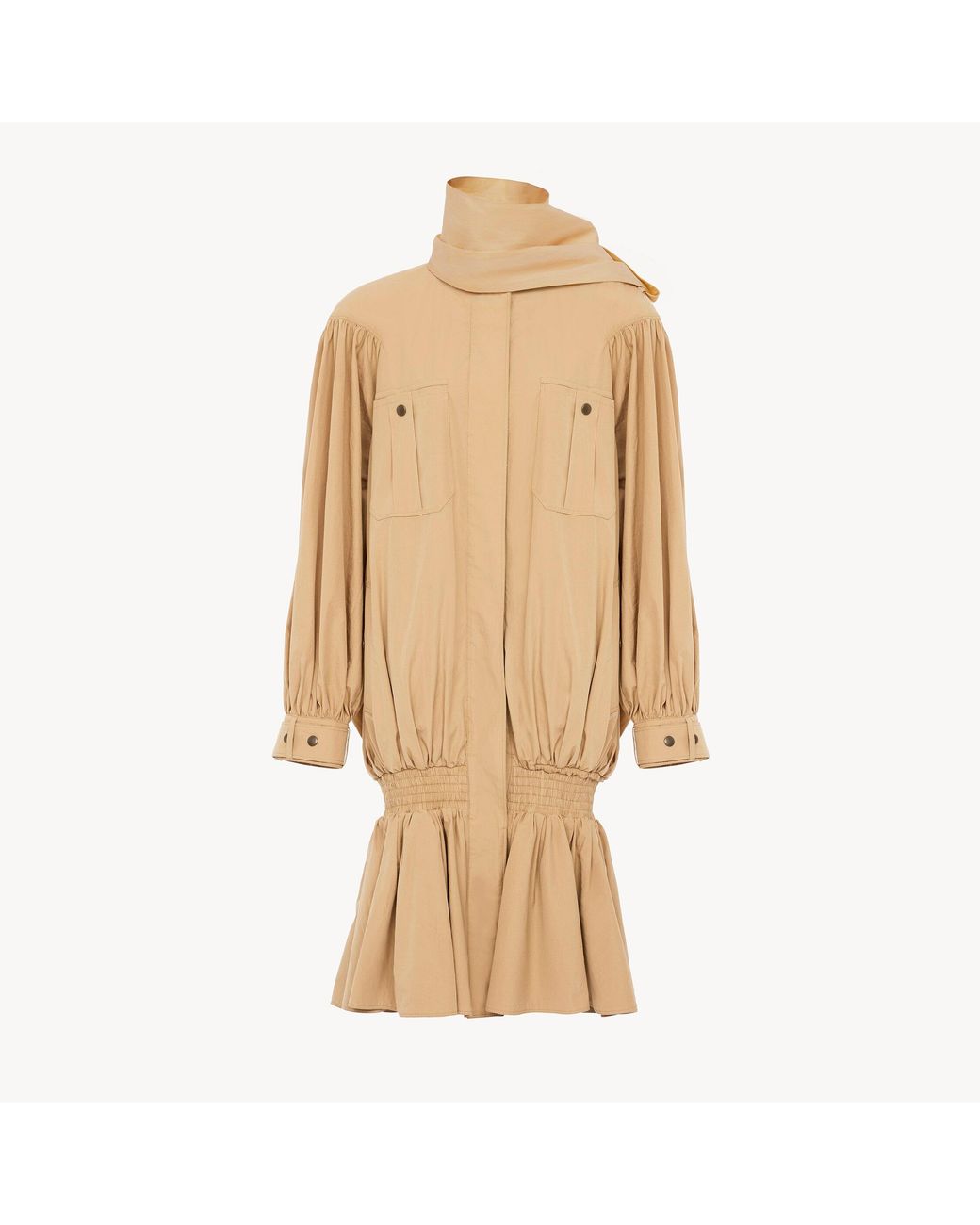 Chloé Natural High-Neck Gathered Trench Coat