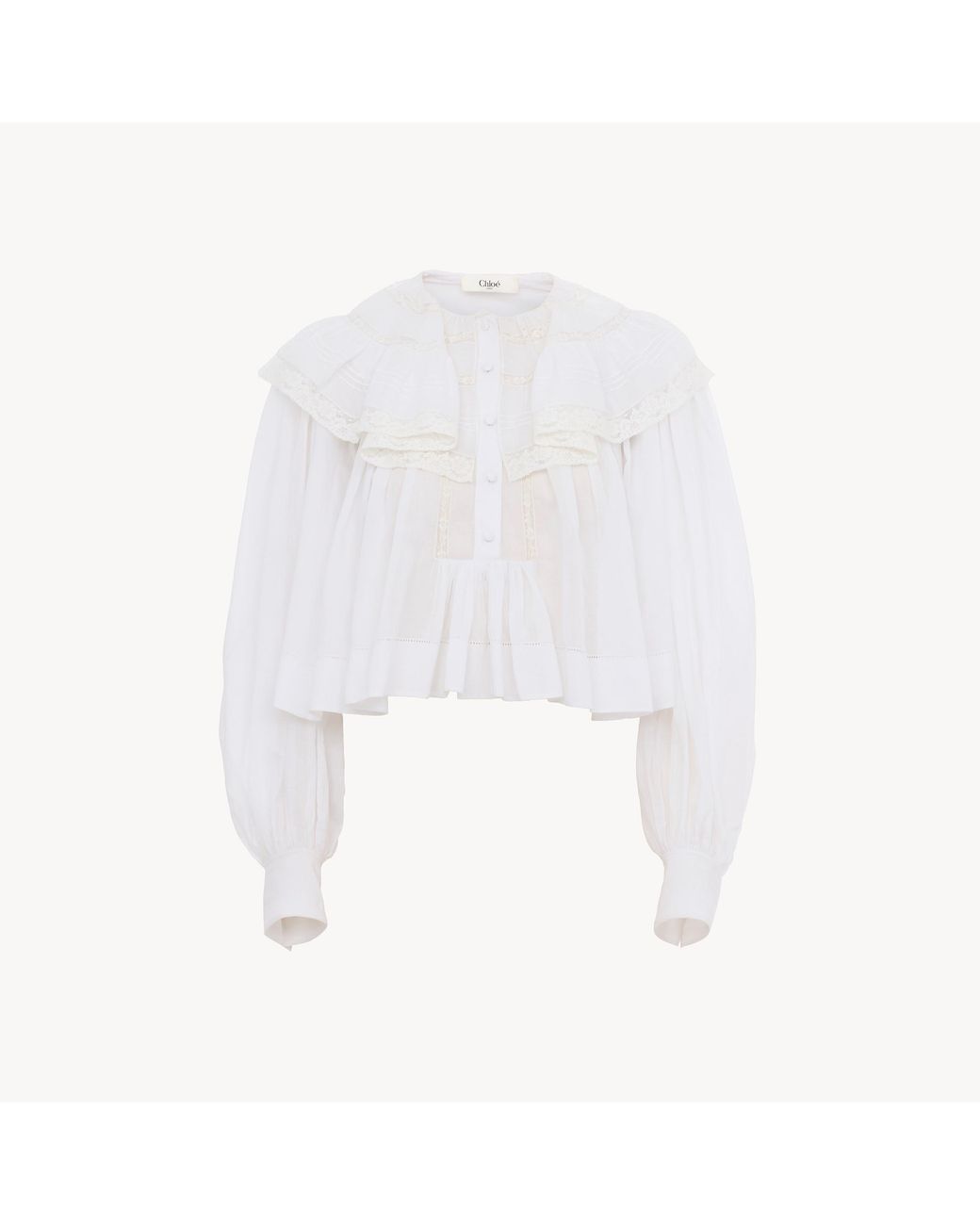 Chloé White Cropped Ruffle Top