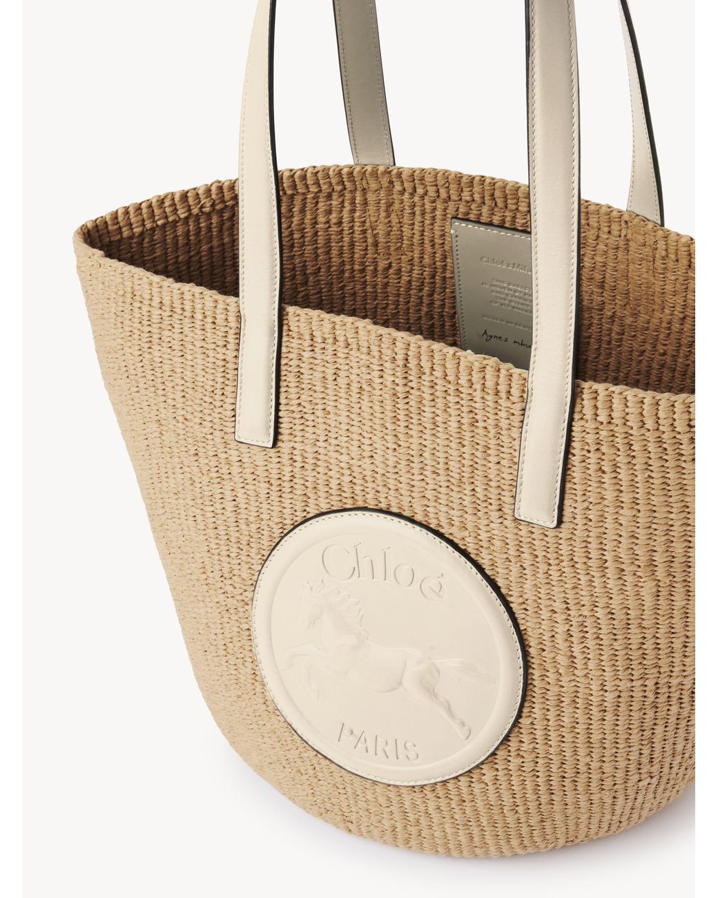 Chloé Large Horse Medal Basket In Natural Fibers in Metallic