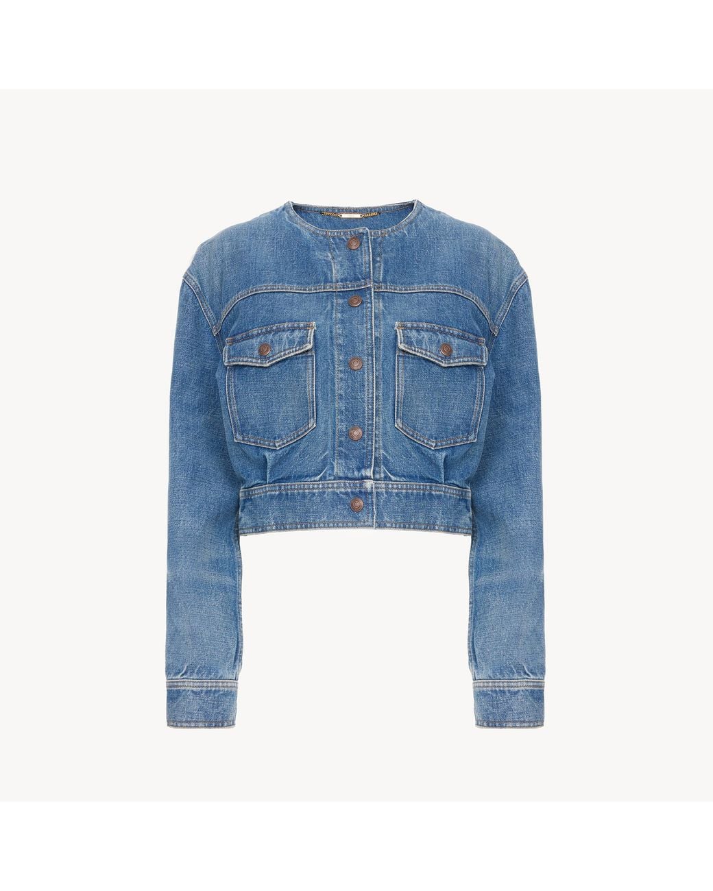 Chloé Blue Collarless Cropped Jacket