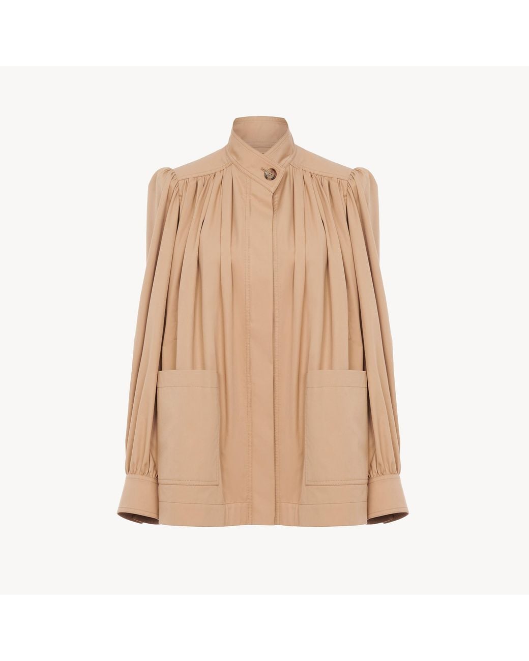 Chloé Natural High-neck Gathered Jacket In Cotton Gabardine
