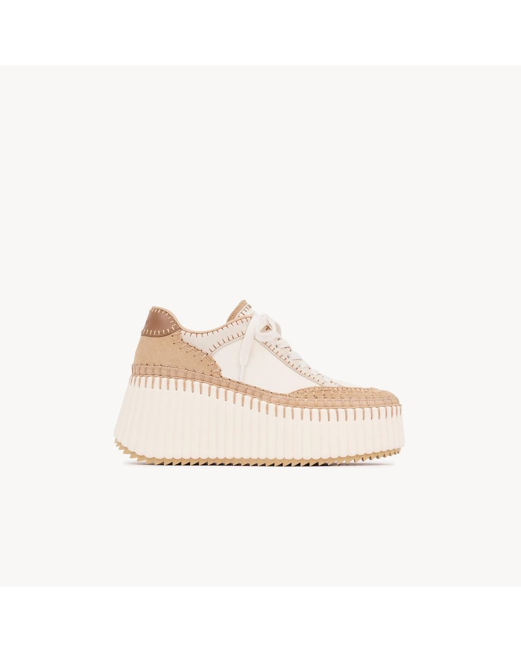 Chloé Natural Nama Leather Stitched Platform Sneakers