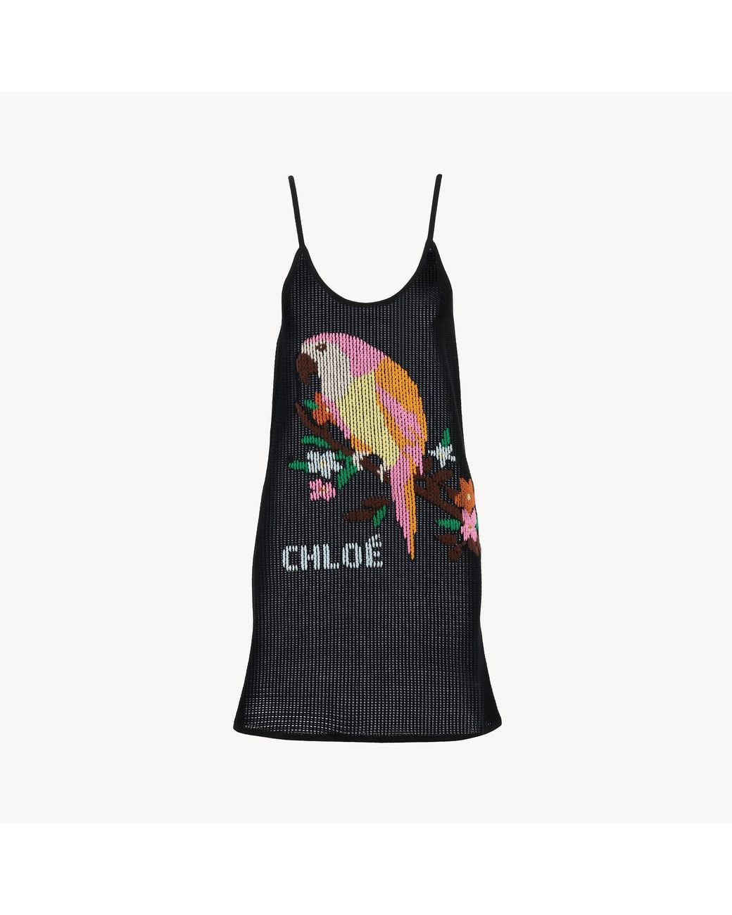 Chloé Black Thin-Strap Fitted Logo Mini Dress