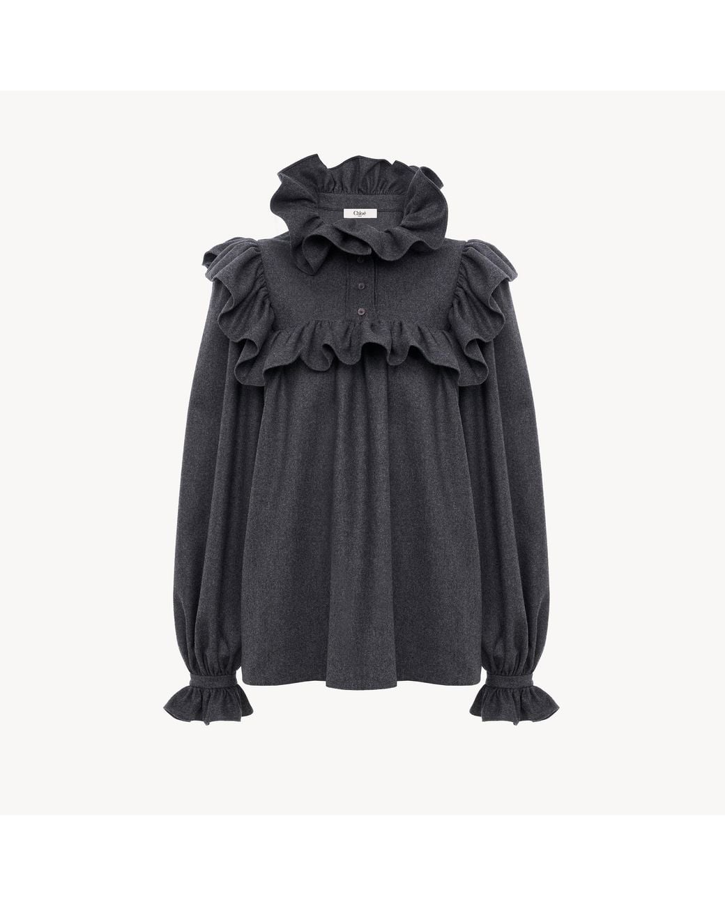 Chloé Black High-Neck Ruffled Top