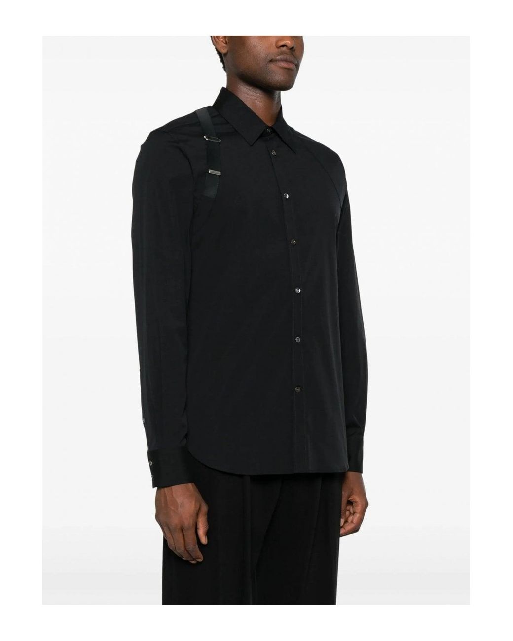 McQueen Black Poplin Stretch Harness Shirt for men