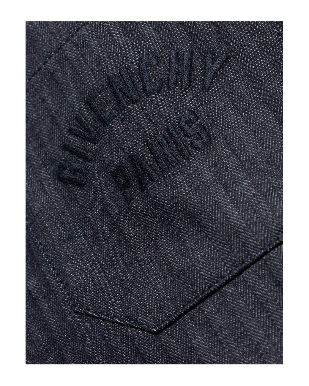 Givenchy Blue Paris Logo Embroidered Denim Shirt for men
