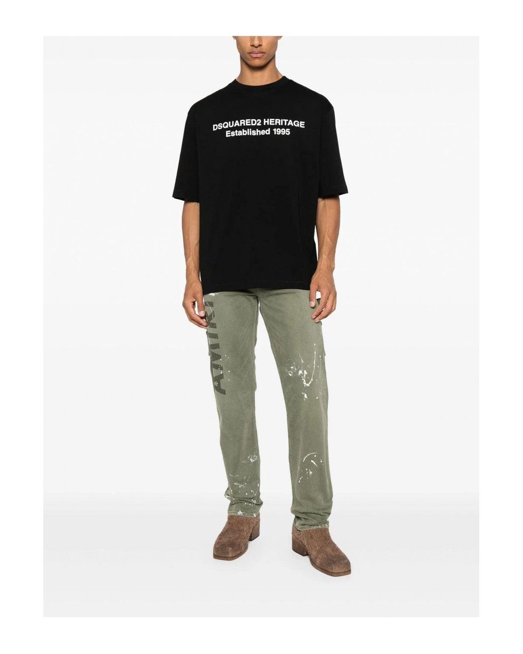 DSquared² Black Heritage Logo Loose Fit T Shirt for men