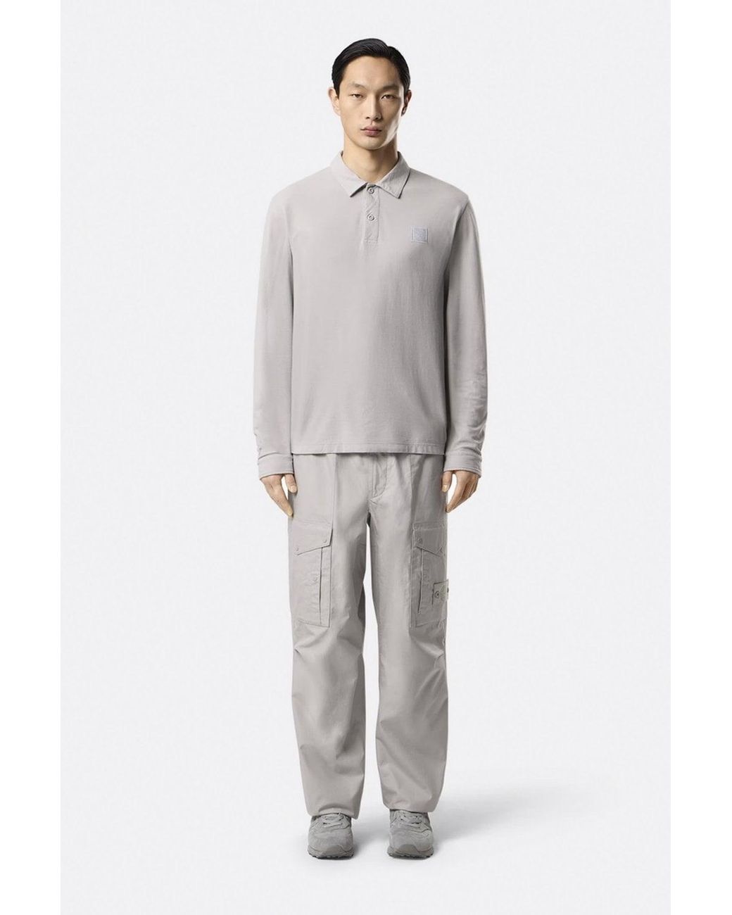 Stone Island White S0f11 Patch Logo Ls Polo for men