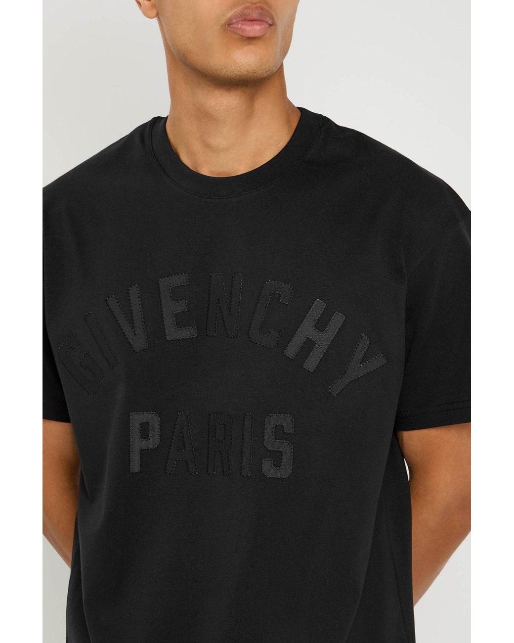 Givenchy Black Regular Fit Embroidered Logo T Shirt for men