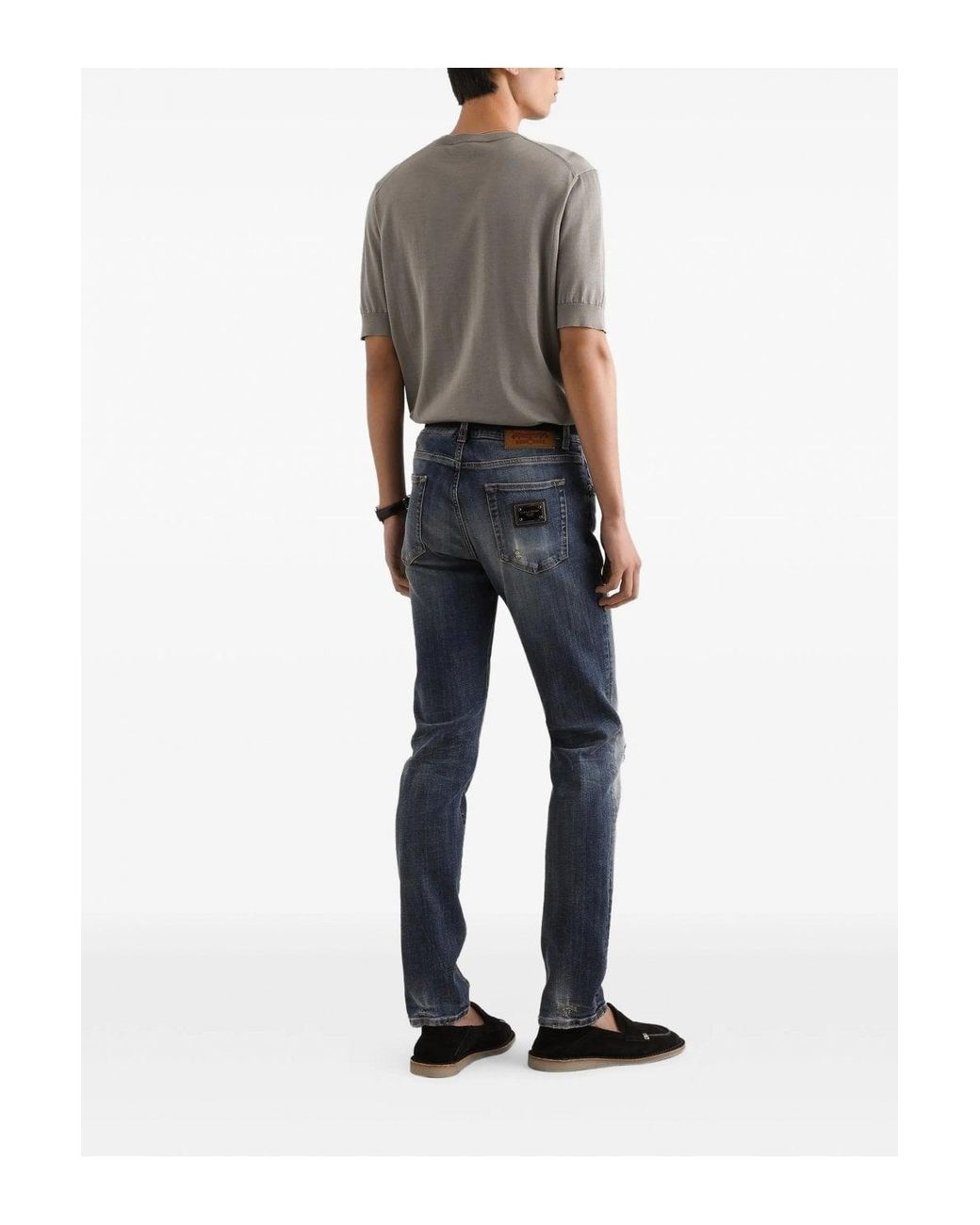 Dolce & Gabbana Blue Distressed Plaque Denim Jeans for men