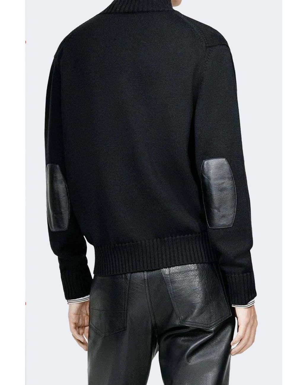 Tom Ford Black Leather Patches Zip Cardigan for men