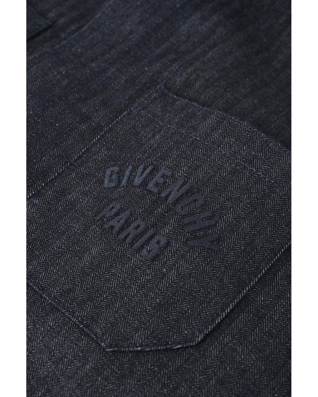 Givenchy Blue Paris Logo Embroidered Denim Shirt for men