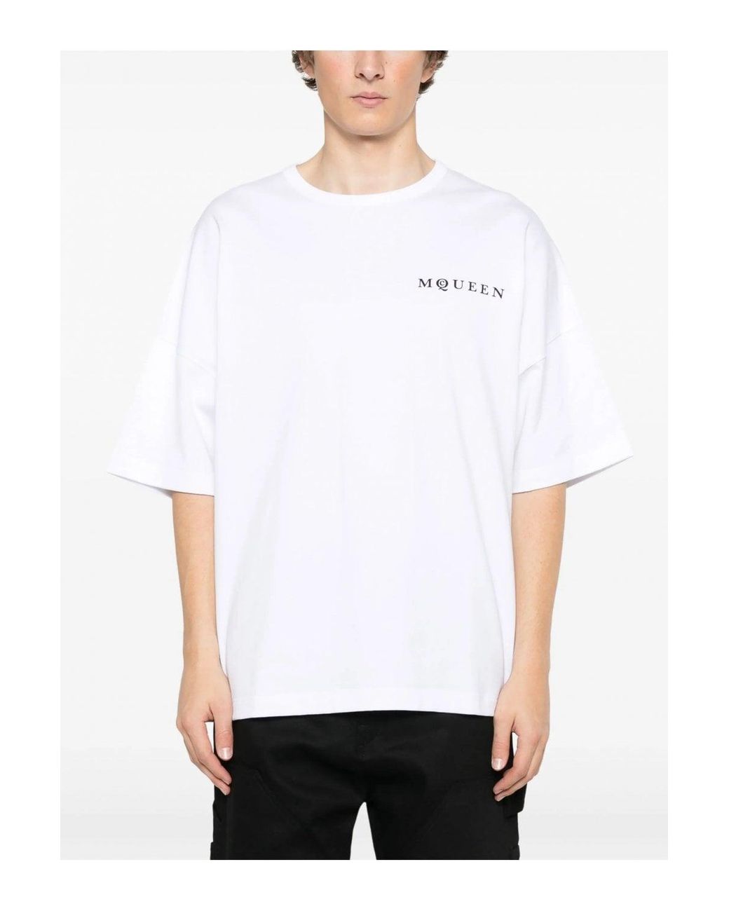 McQueen White Exploded Logo Over Fit T Shirt for men