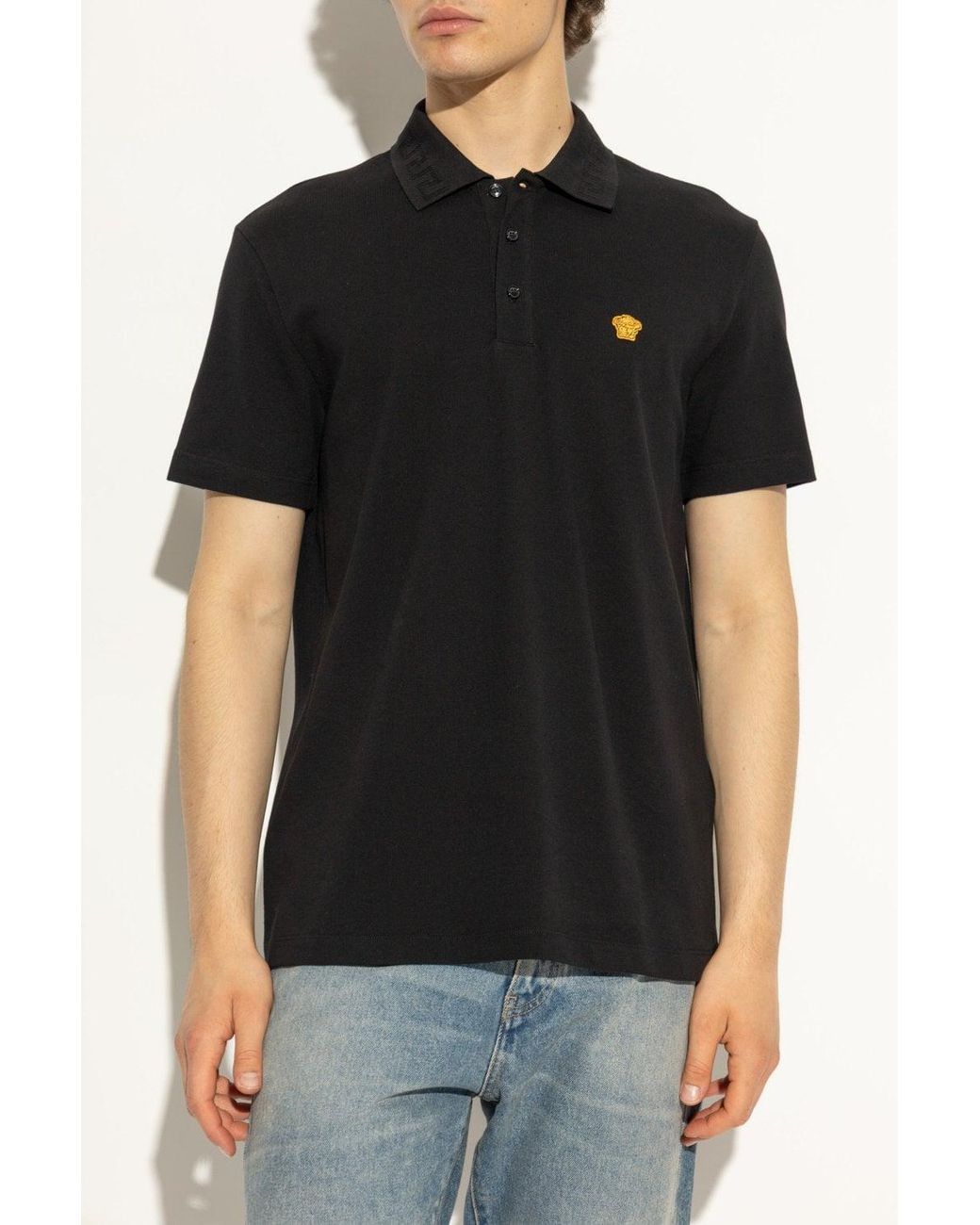 Versace Black Polo Piquet Medusa Embroidery for men
