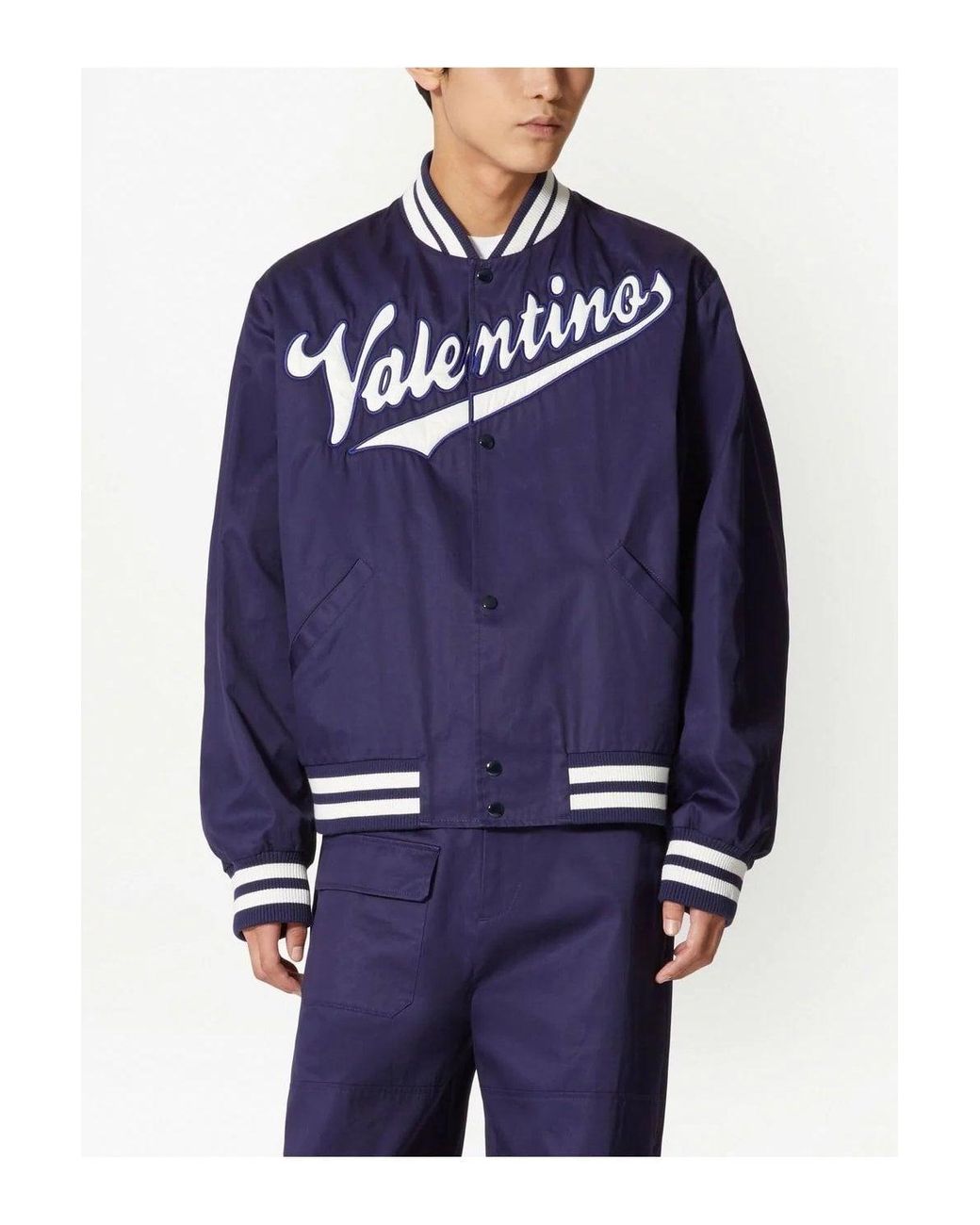 Valentino Blue Branded Bomber Jacket for men