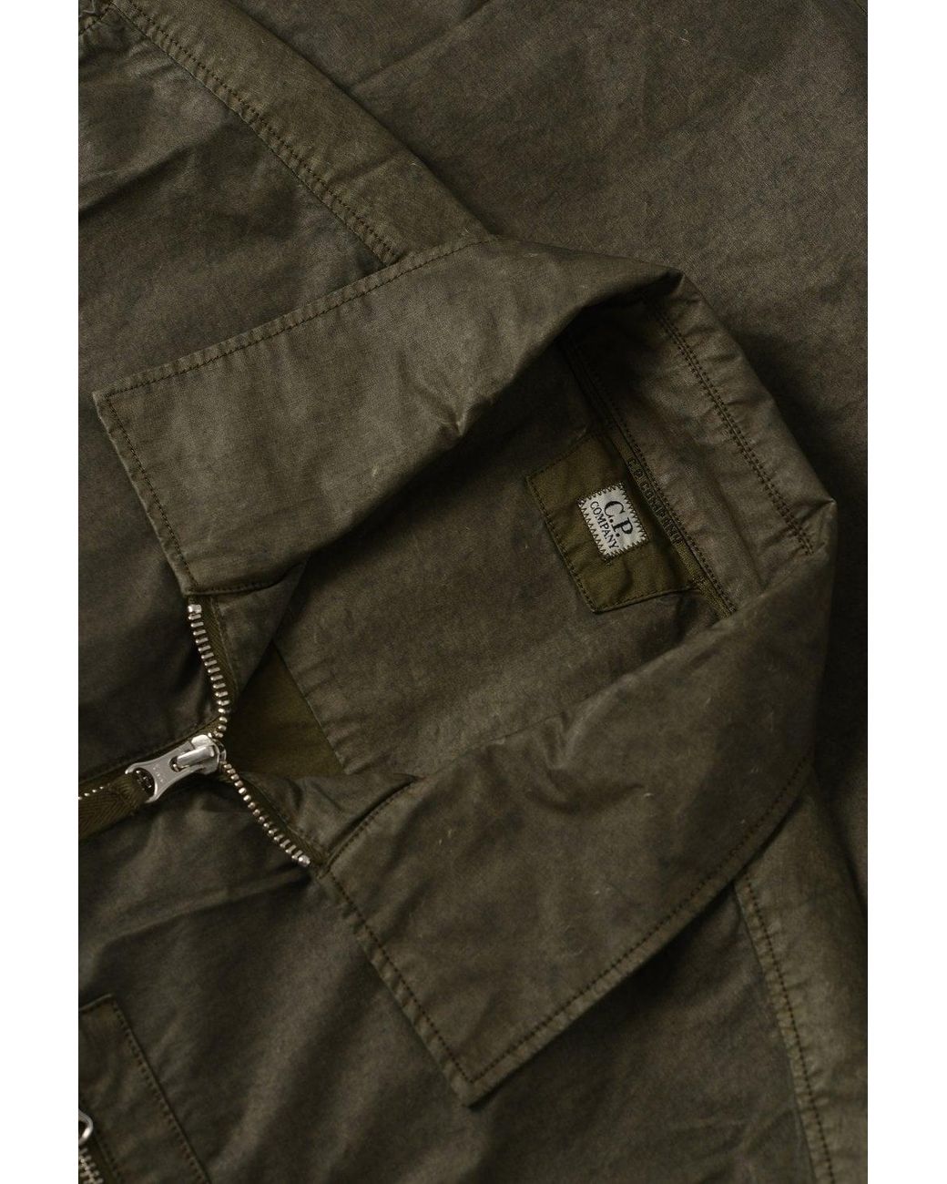 C P Company Green Cotton Zipped Lens Overshirt for men