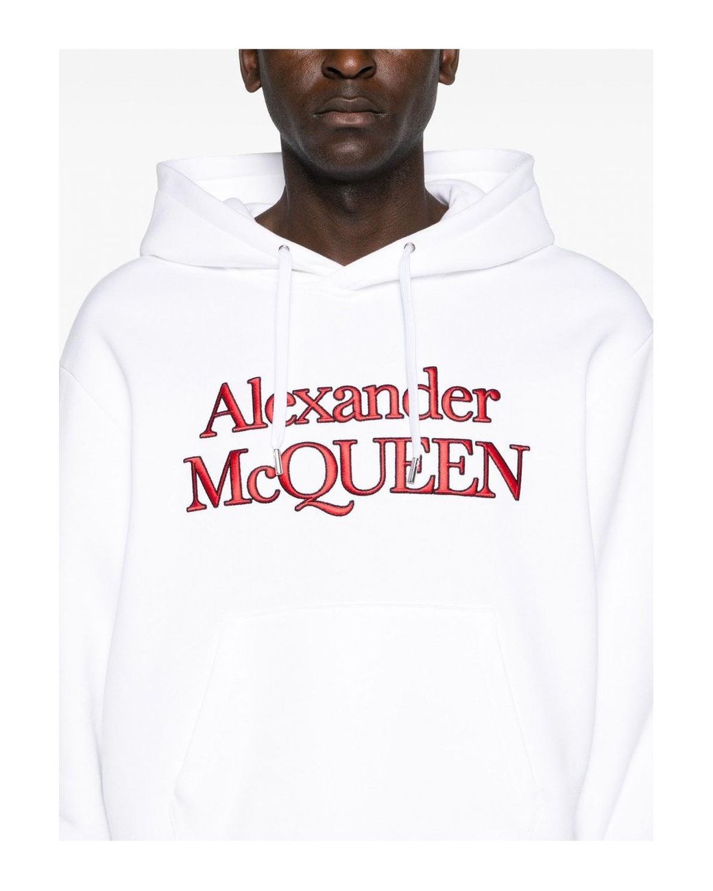 McQueen White Kimono Sleeve Branded Hooded Top for men