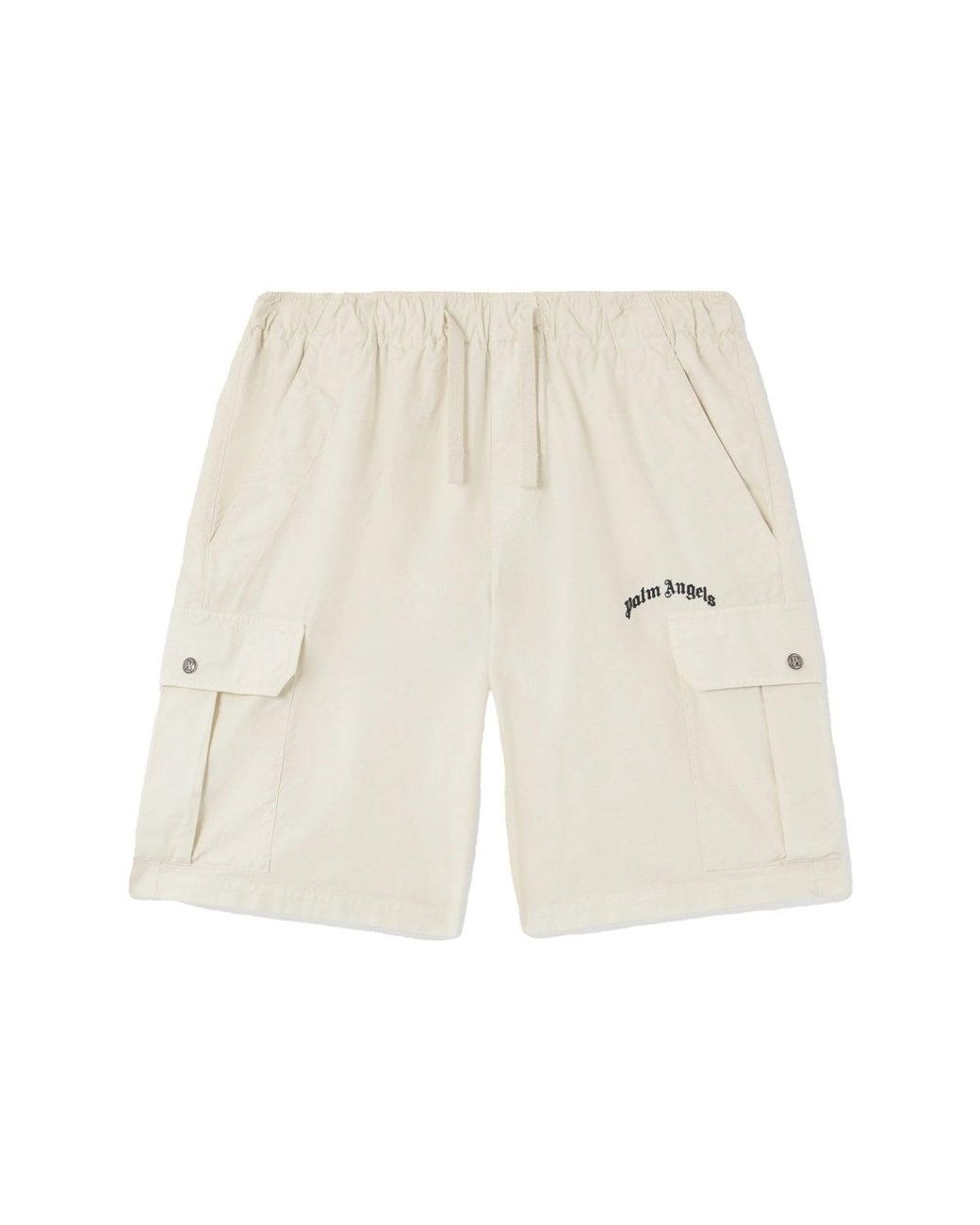 Palm Angels White Curved Logo Loose Cargo Shorts for men