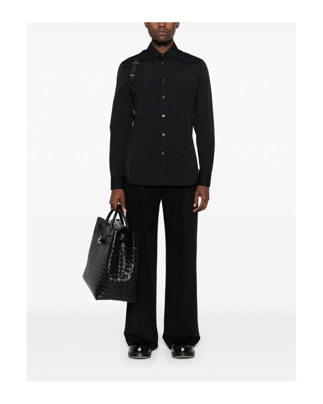 McQueen Black Poplin Stretch Harness Shirt for men
