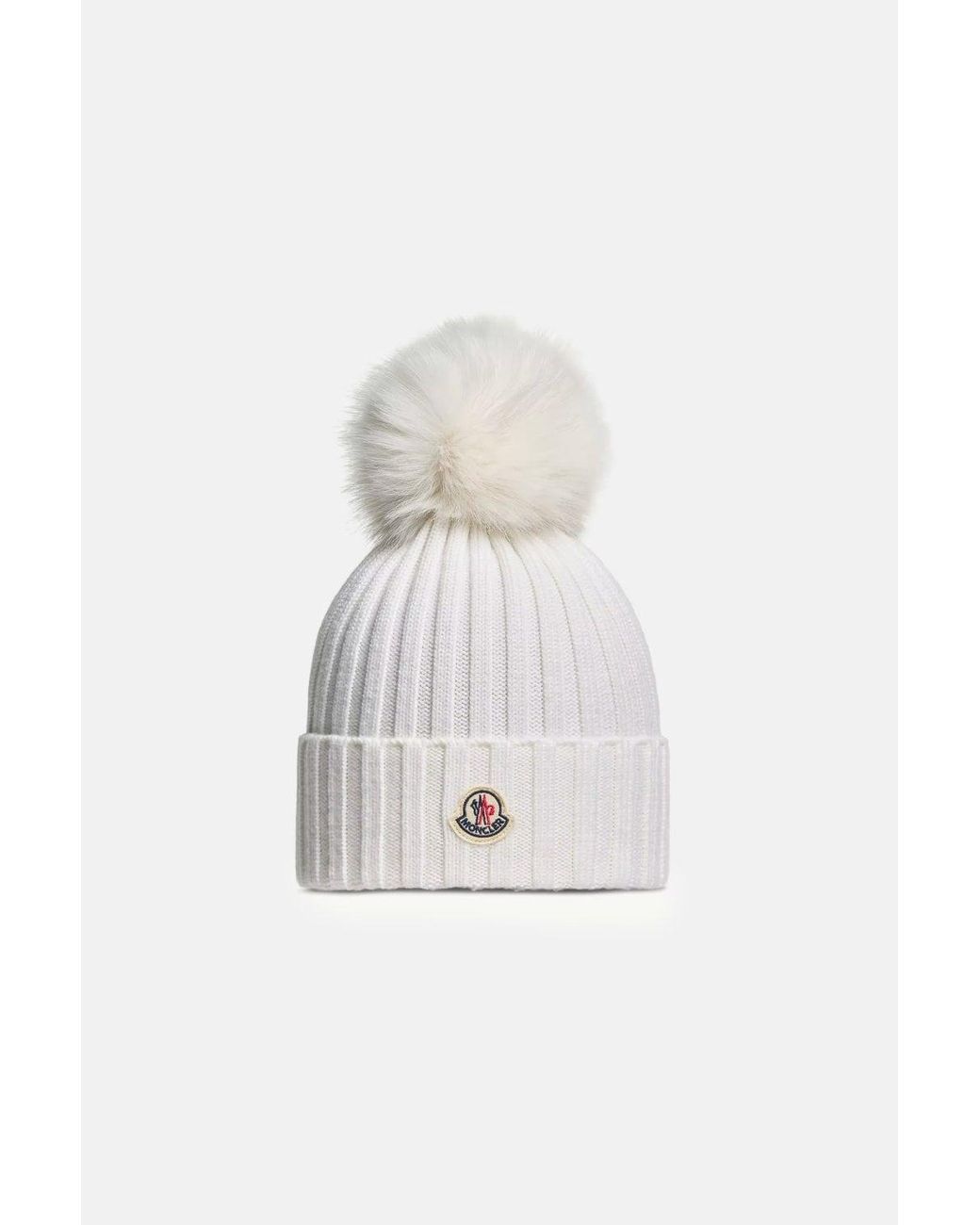 Moncler White Archive Logo Bobble Hat