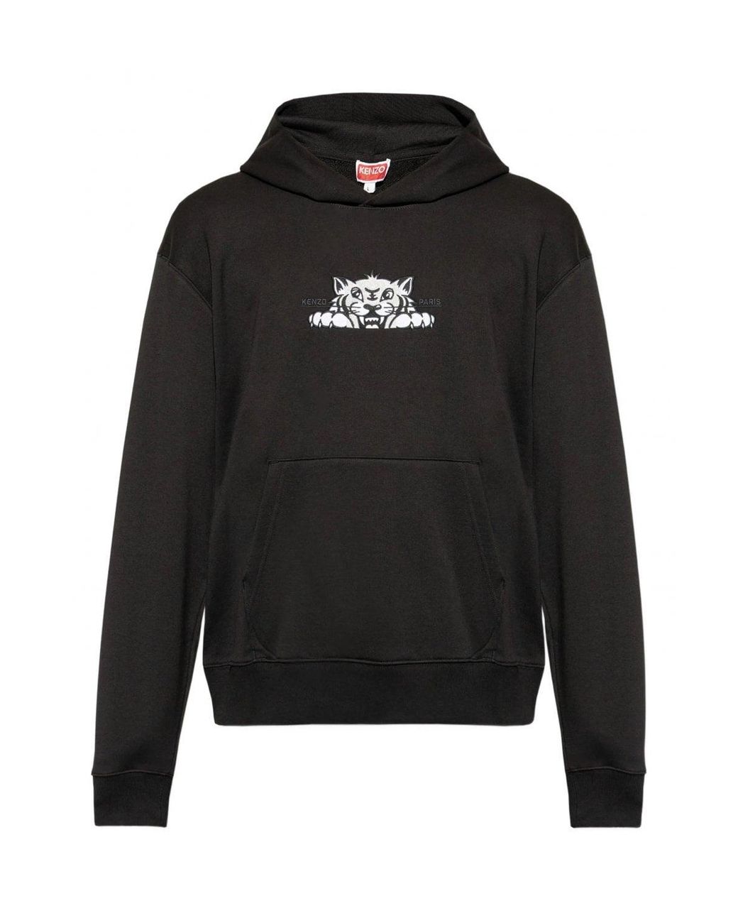 KENZO Black Happy Tiger Embroidered Classic Hoodie for men