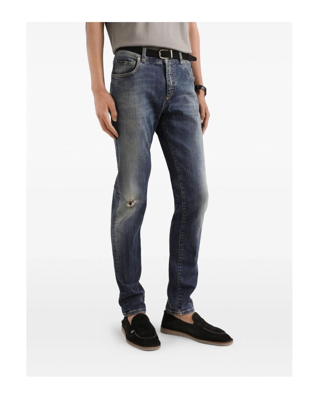 Dolce & Gabbana Blue Distressed Plaque Denim Jeans for men