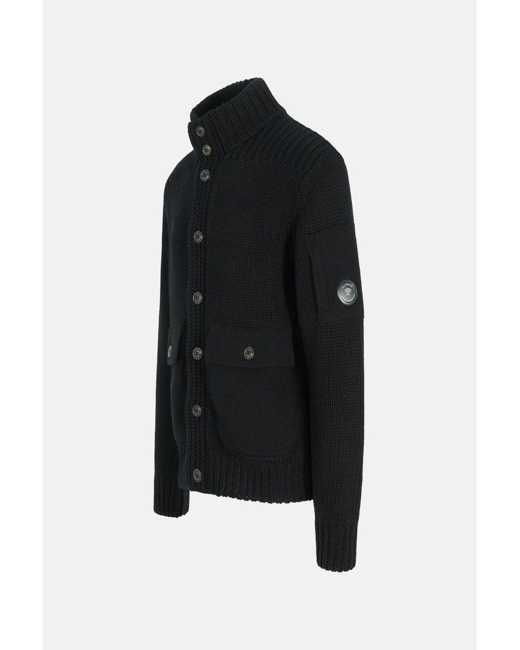 C P Company Black Lambswool Grs Button Lens Sweater for men