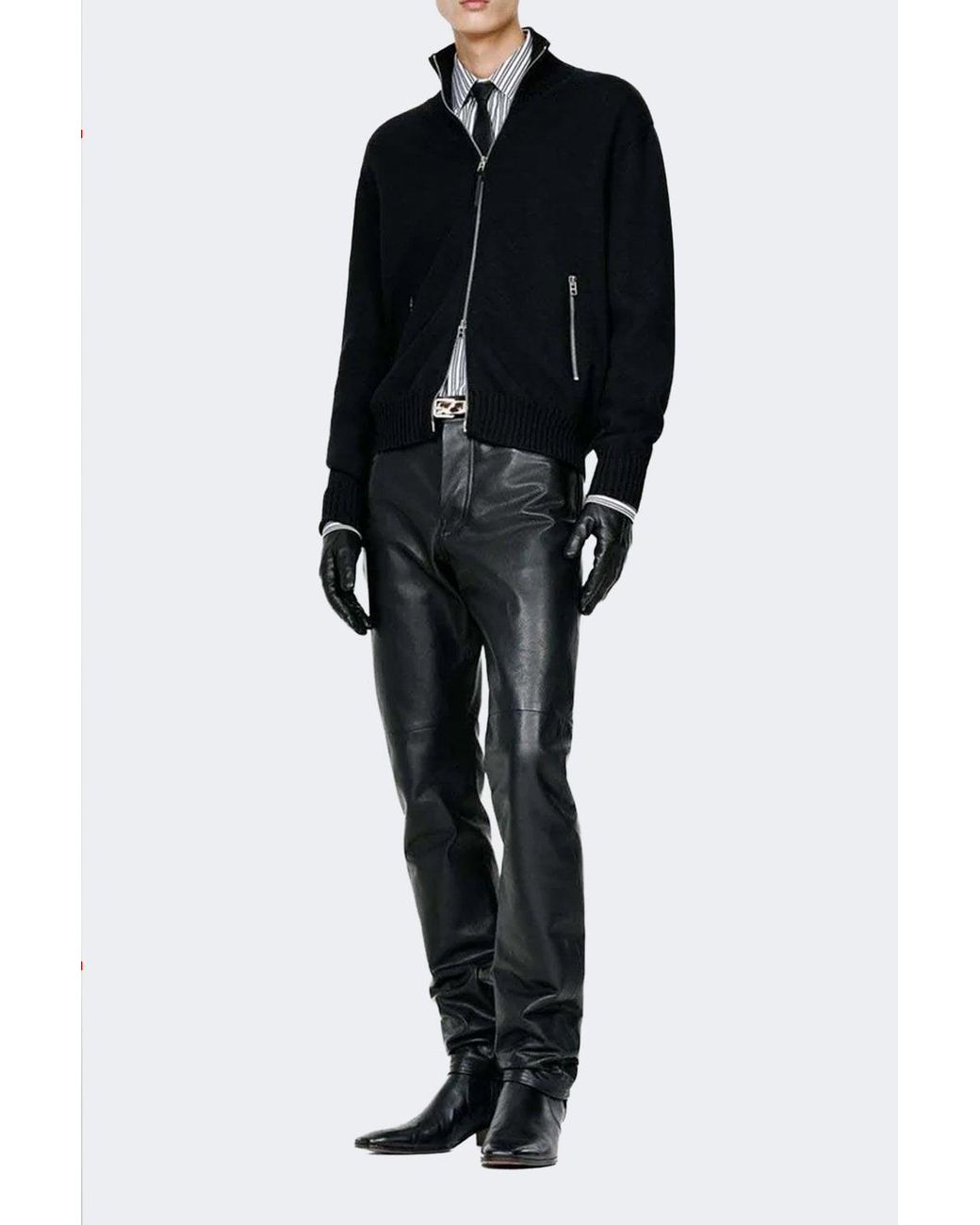 Tom Ford Black Leather Patches Zip Cardigan for men