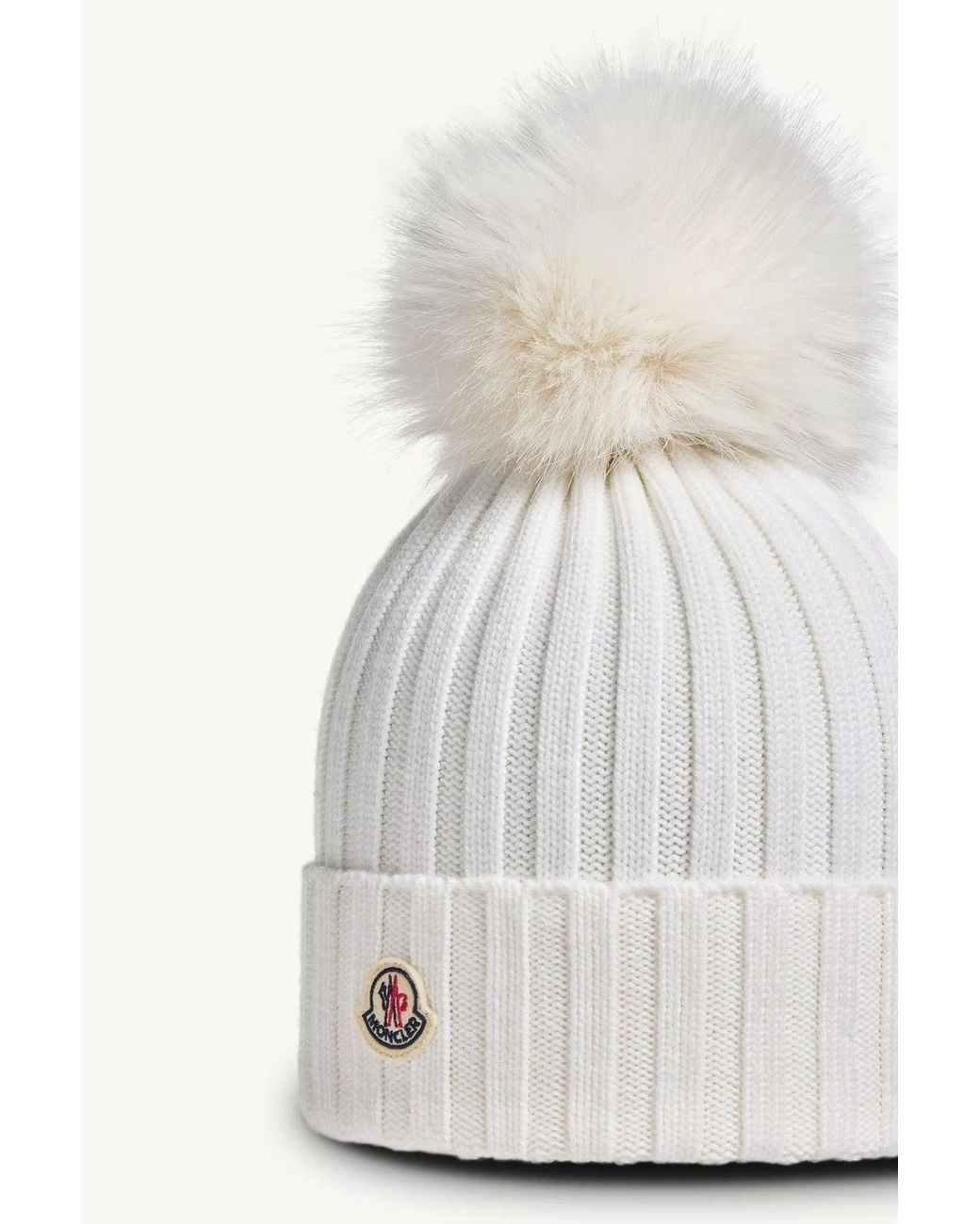 Moncler White Archive Logo Bobble Hat