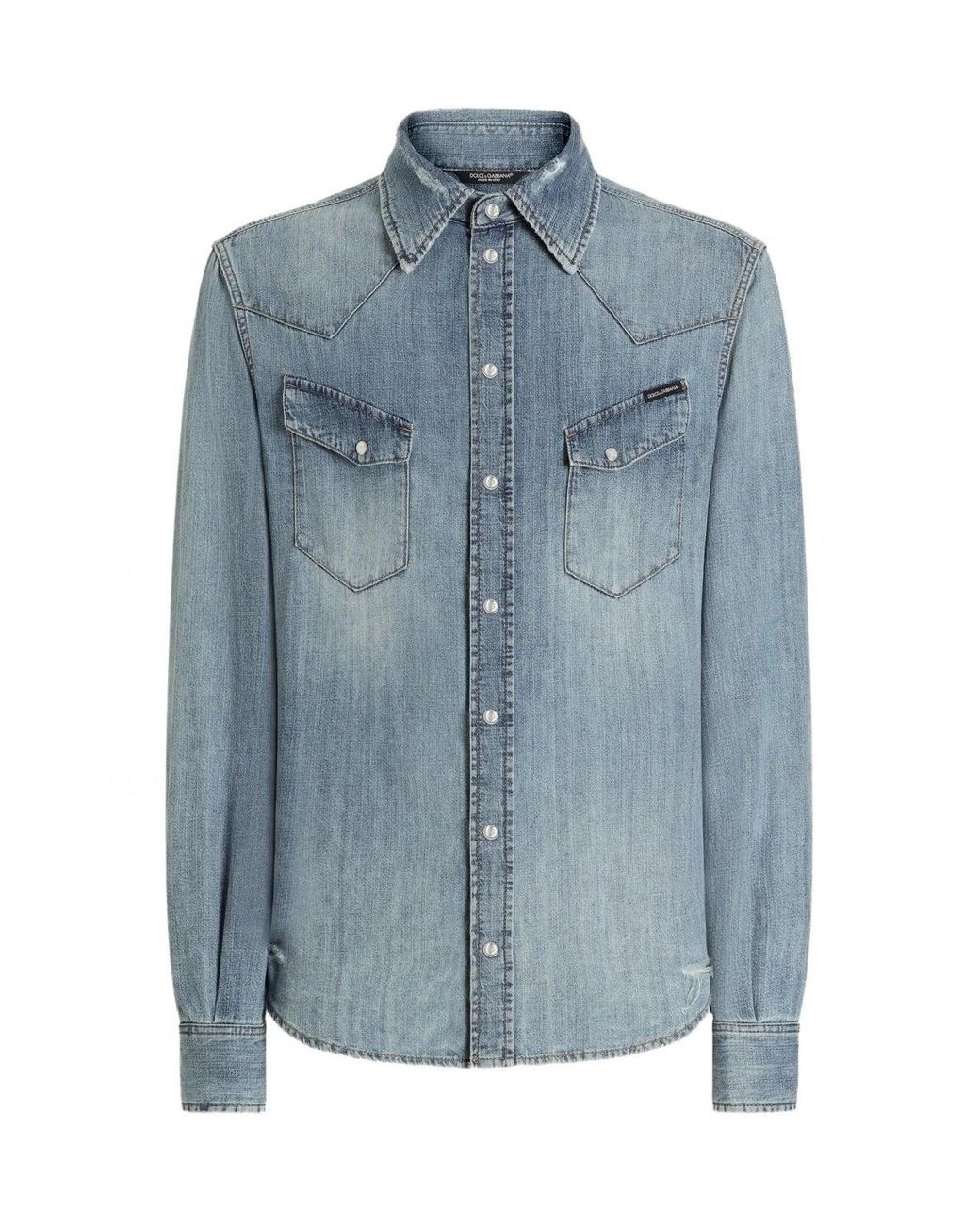 Dolce & Gabbana Blue Denim Western Shirt for men