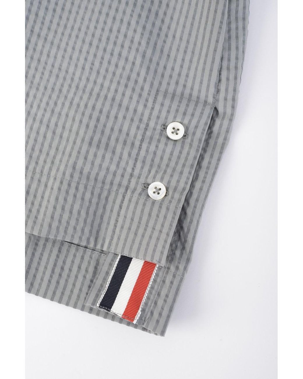 Thom Browne Gray Knit Collar Rugby Seersucker Shirt for men