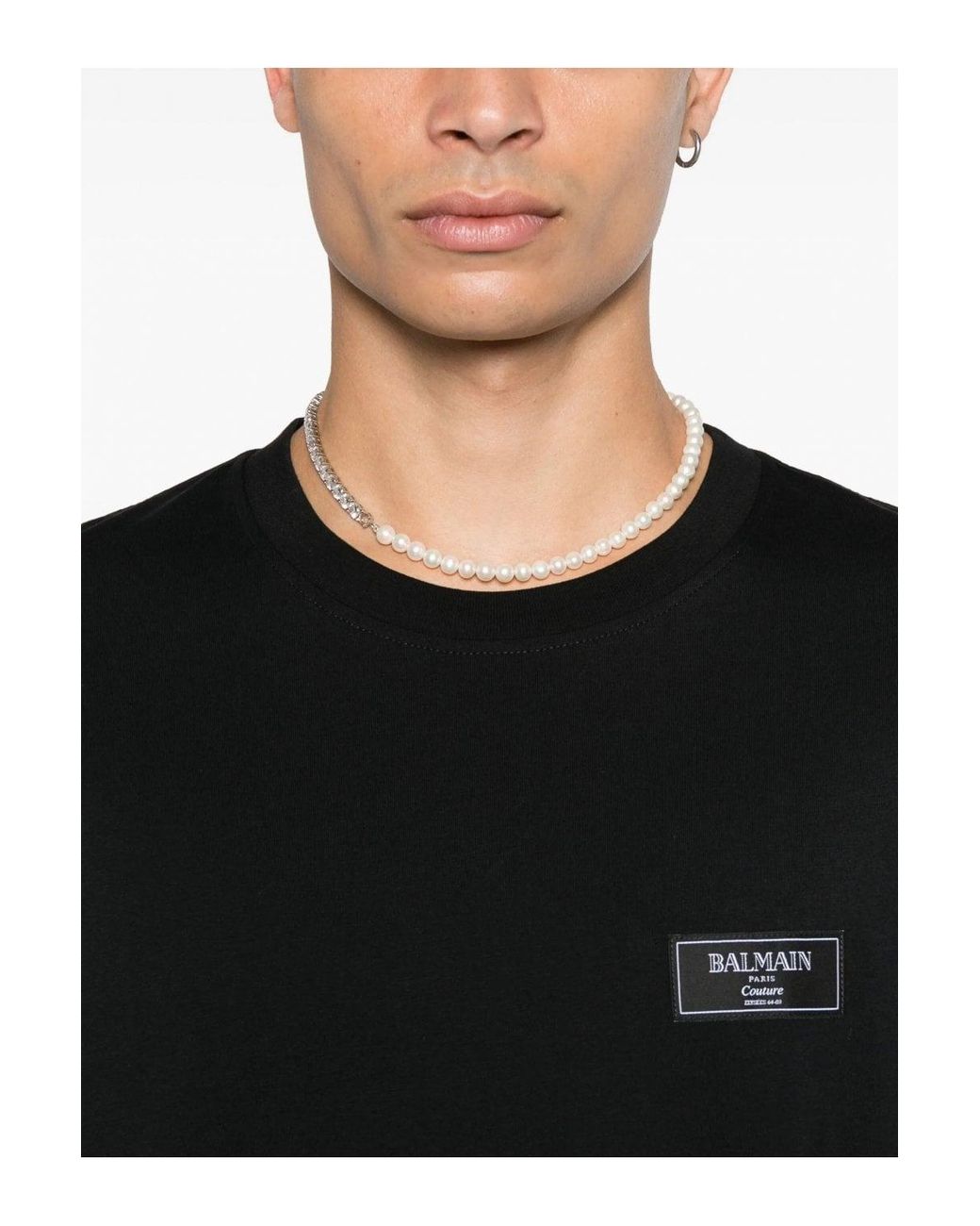 Balmain Black Regular Couture Label T Shirt for men