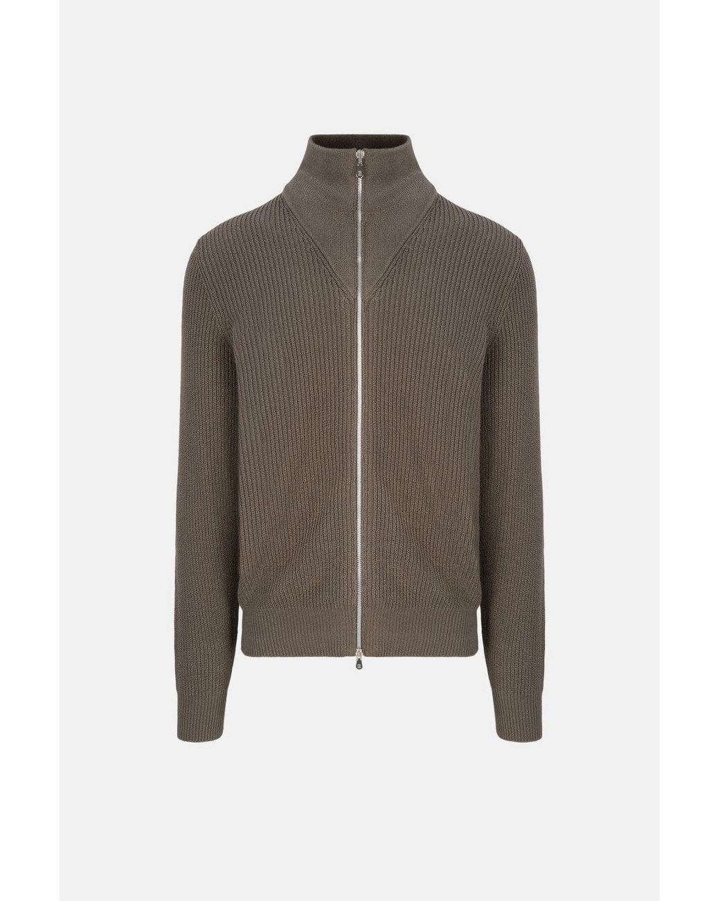 Brunello Cucinelli Brown T Neck Zip Cardigan for men