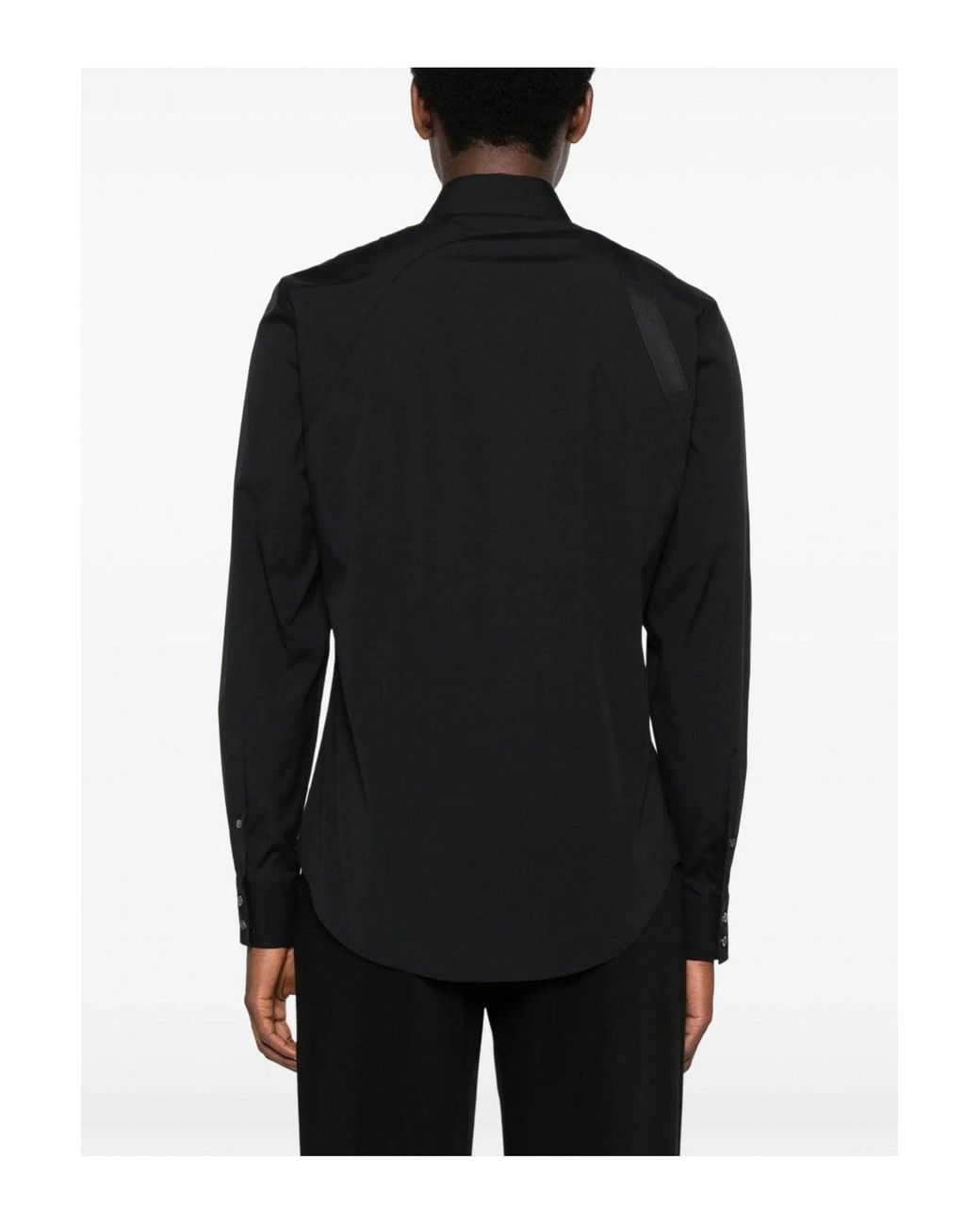McQueen Black Poplin Stretch Harness Shirt for men
