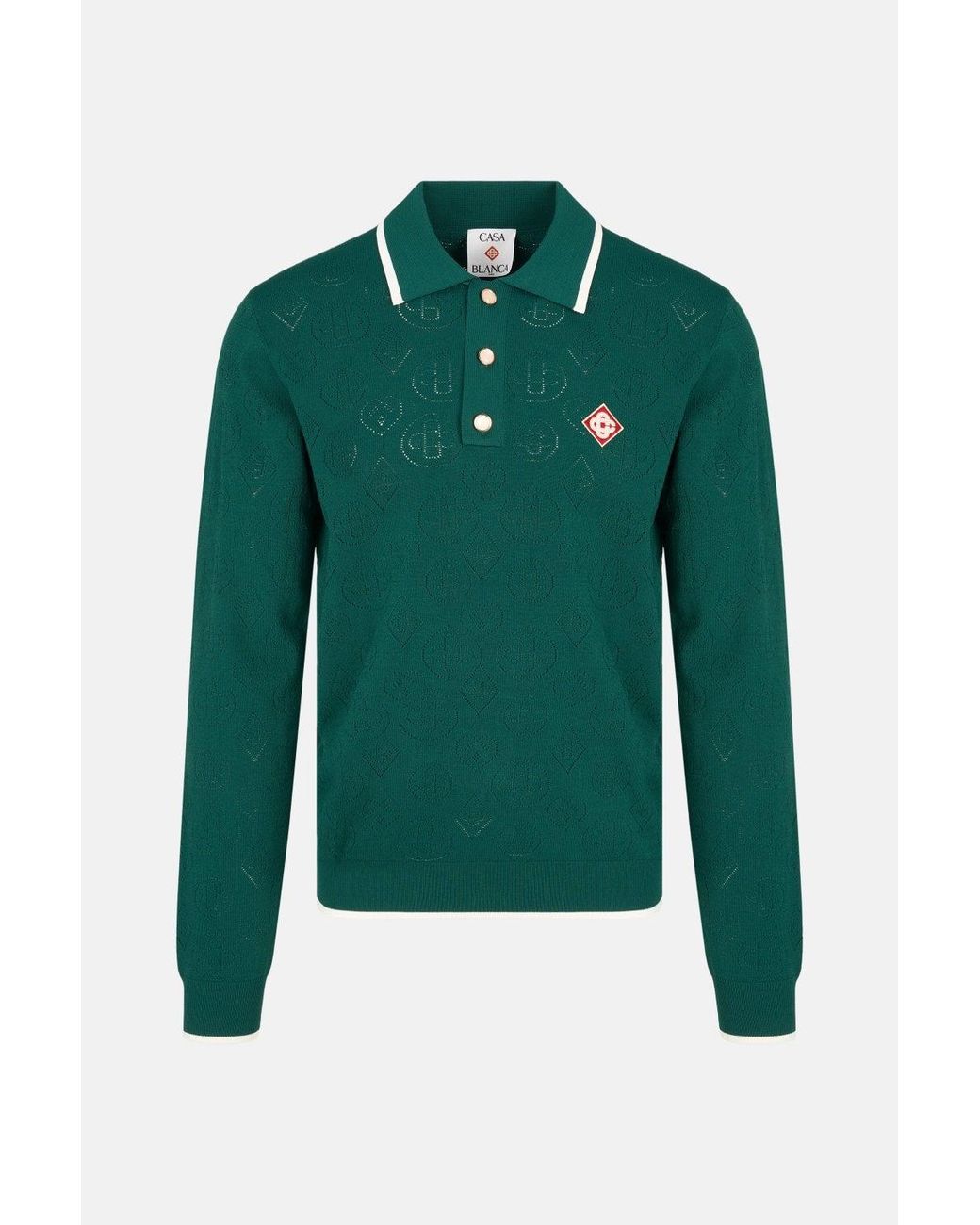 Casablanca Green Pointelle Ls Polo Shirt for men