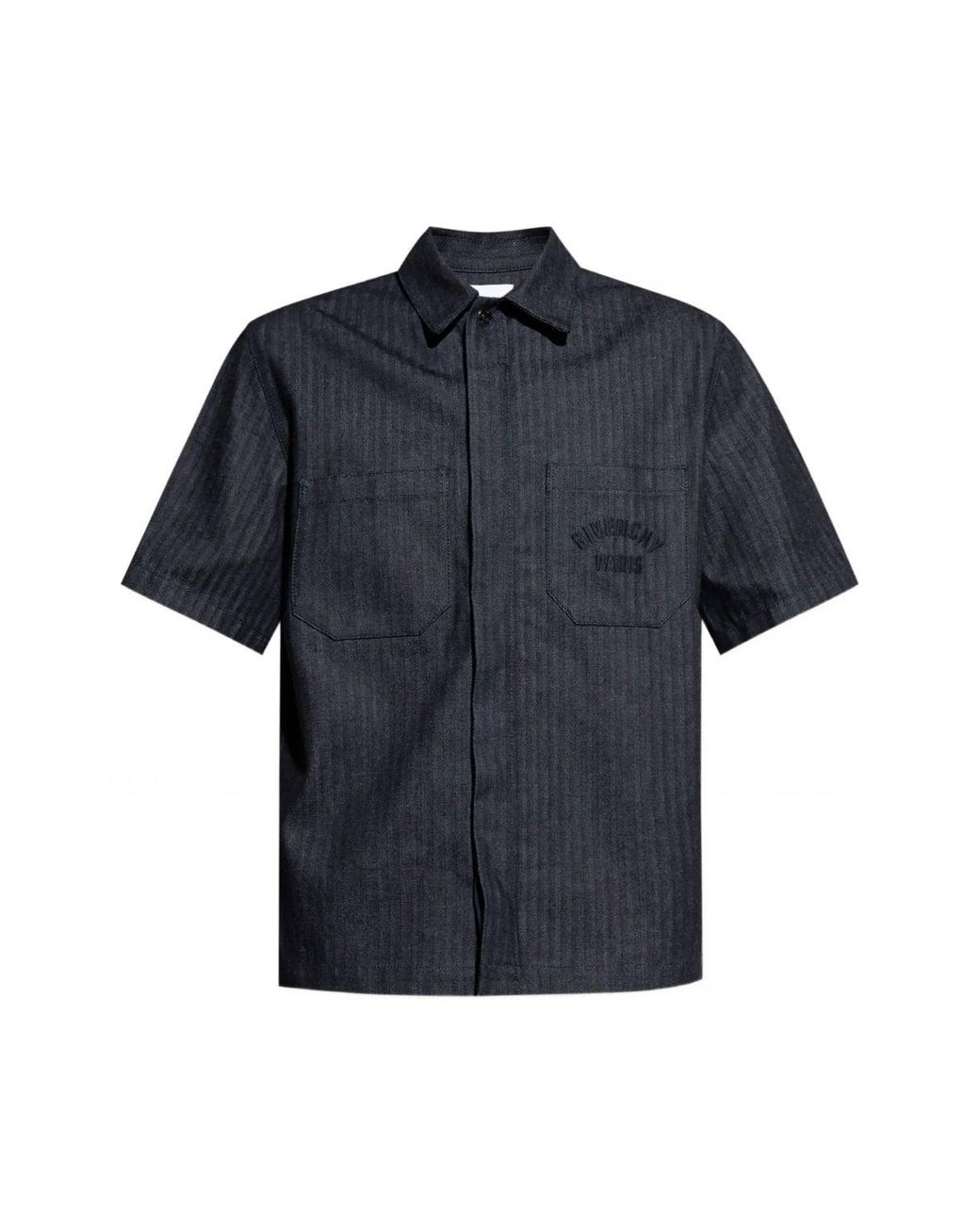Givenchy Blue Paris Logo Embroidered Denim Shirt for men