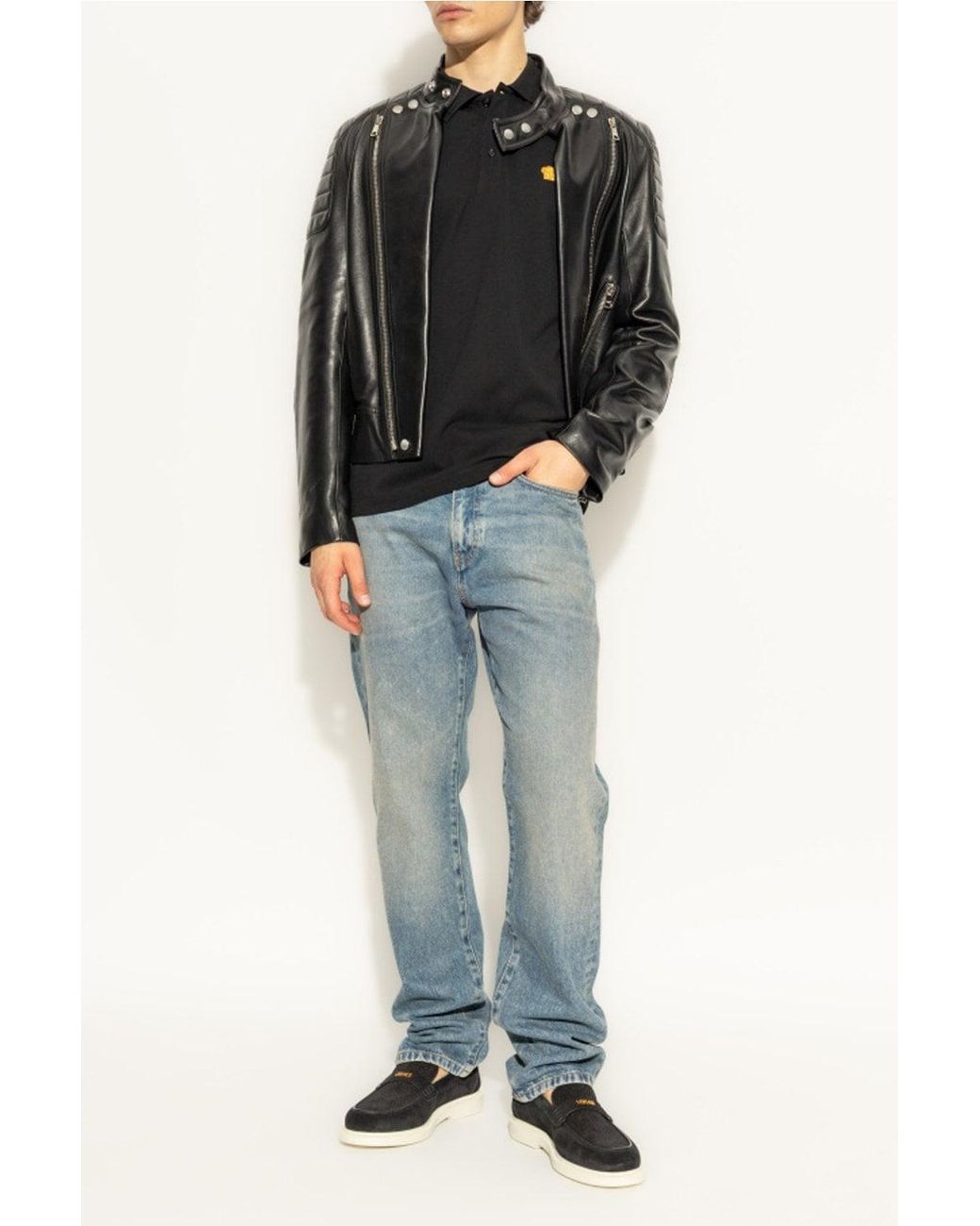 Versace Black Polo Piquet Medusa Embroidery for men