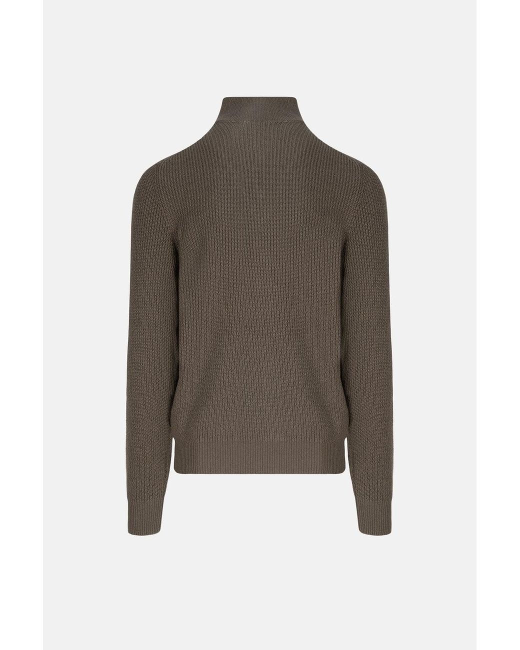 Brunello Cucinelli Brown T Neck Zip Cardigan for men