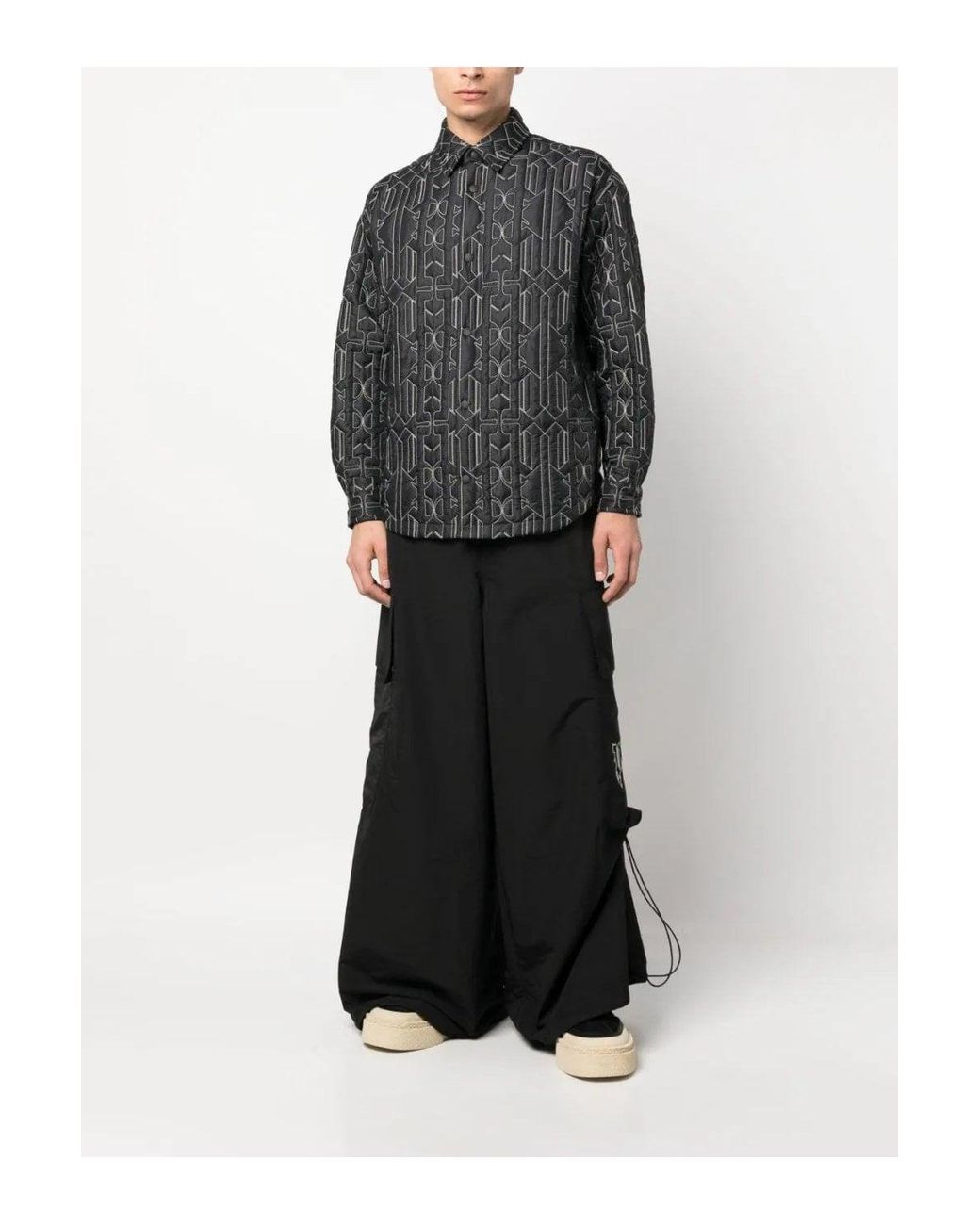 Palm Angels Black Monogram Quilted Overshirt for men