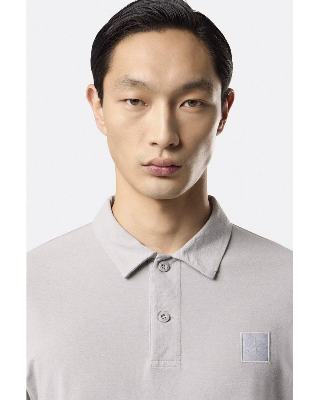 Stone Island White S0f11 Patch Logo Ls Polo for men