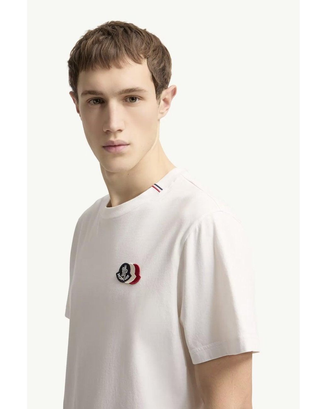 Moncler White Triple Logo Cotton T Shirt for men