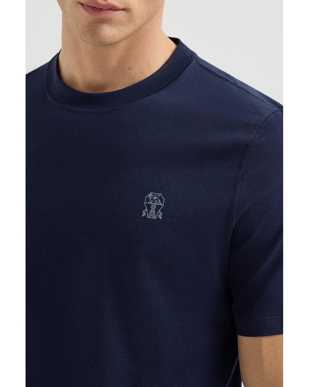 Brunello Cucinelli Blue Branded Cotton T Shirt for men
