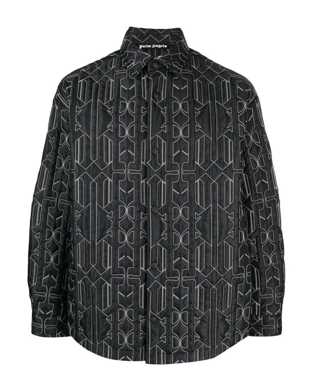 Palm Angels Black Monogram Quilted Overshirt for men