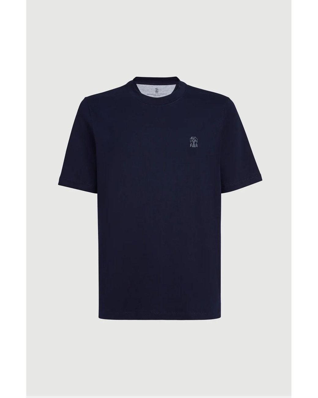 Brunello Cucinelli Blue Branded Cotton T Shirt for men