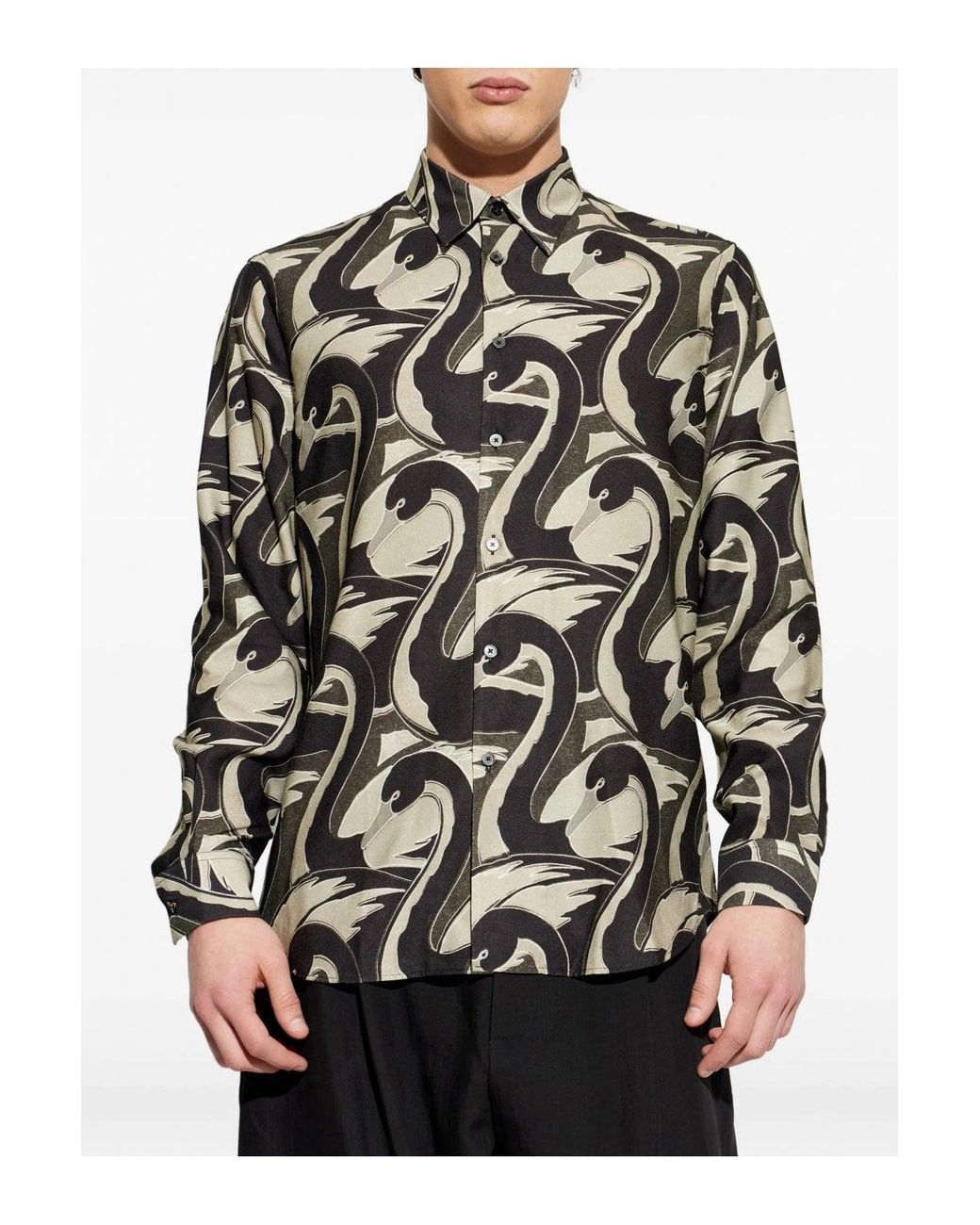 Paul Smith Black Swan Print Tailored Shirt for men