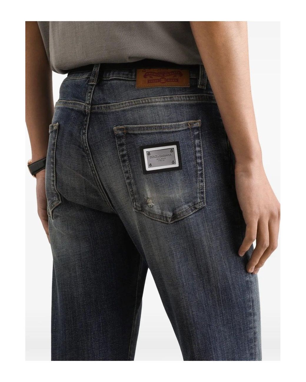 Dolce & Gabbana Blue Distressed Plaque Denim Jeans for men