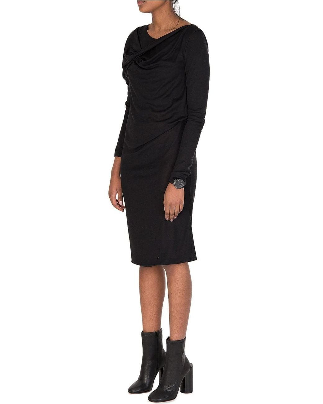 Maison Margiela Wool Silk Mix Ribbed Black Dress